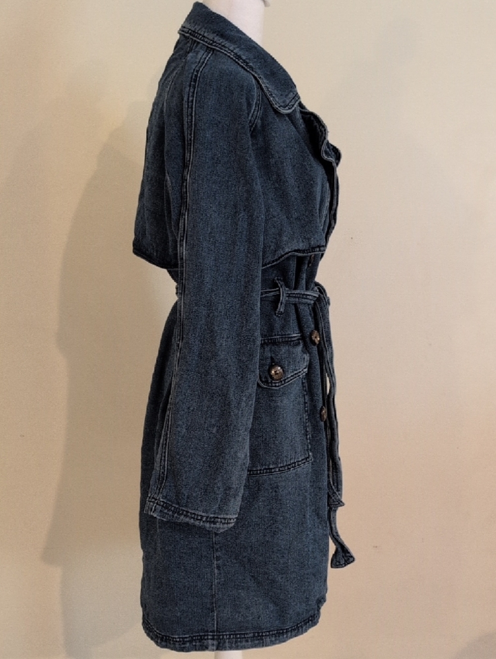 Forever 21 Dark Blue Denim Trench Coat with Belt - Picture 4 of 8